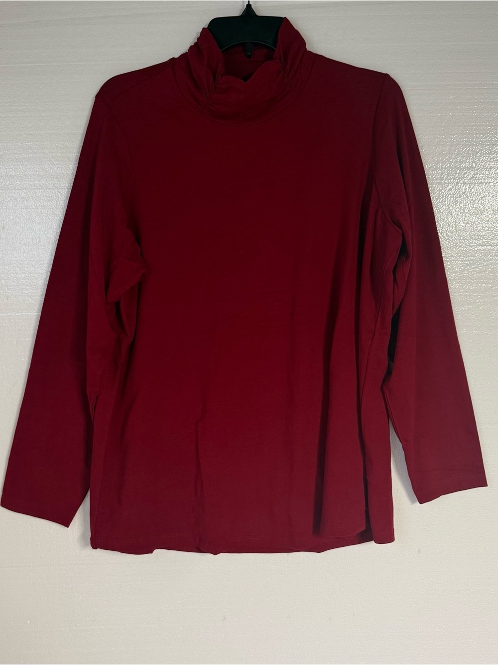 Susan Graver Top Women 2XL Red Cotton Modal Turtleneck Long Sleeve Ruched Neck